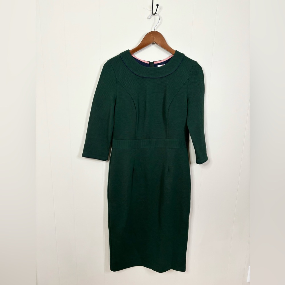 Boden green mia ottoman ribbed knit midi dress 3/4 sleeve dress size 8 long - Picture 2 of 5
